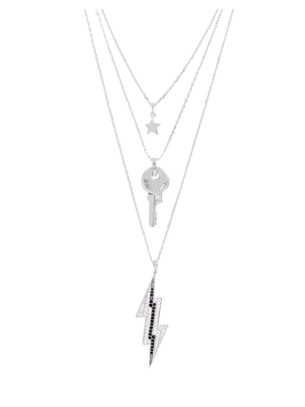 Henri Bendel Lightning Bolt⚡️ Key 🔑 Star ⭐️ Silver triple necklace